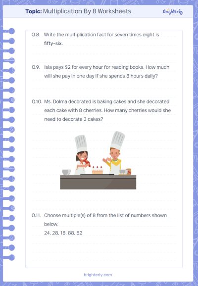 8 times tables sheet PDF