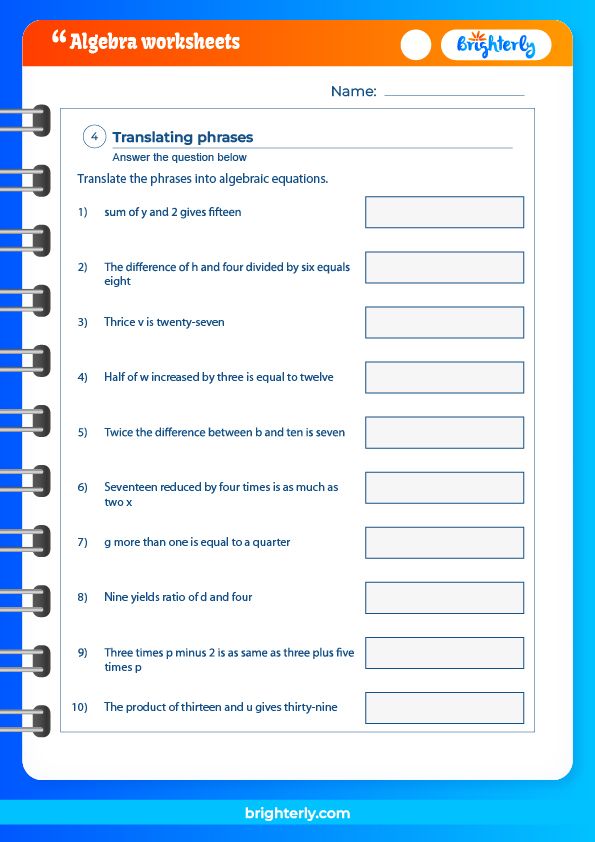 Free Printable 6th Grade Algebra Worksheets [pdfs] Brighterly