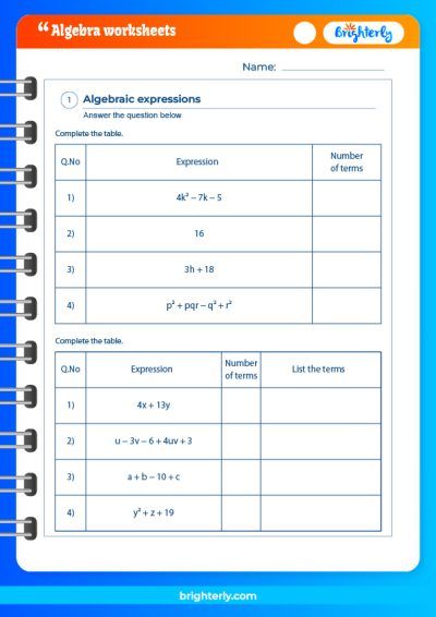 Algebra For 6th Grade Worksheets