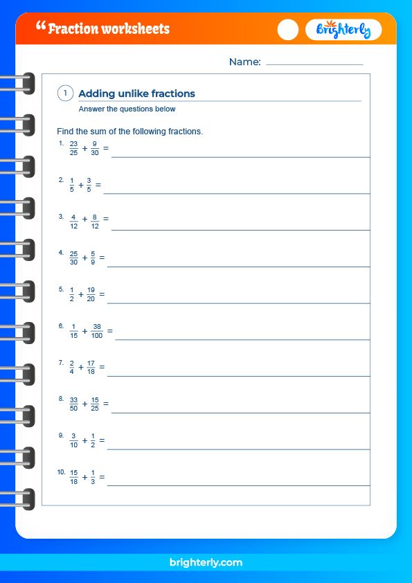 Free Printable 6th Grade Fraction Worksheets