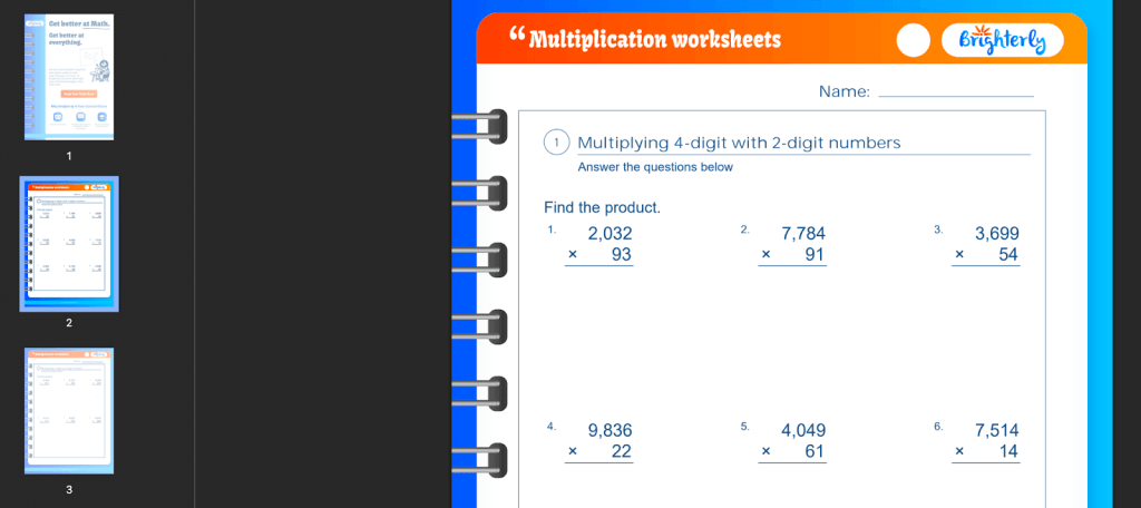 Multiplication worksheets grade 6: Examples by Brighterly