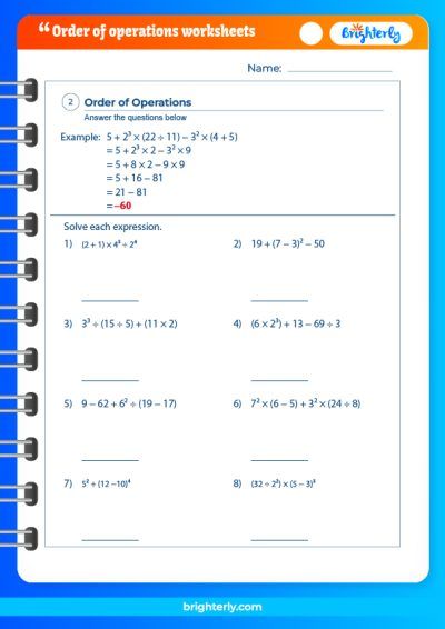 Order Of Operations Worksheets With Answers Grade 6