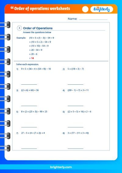 6th Grade Order Of Operations Worksheet PDF