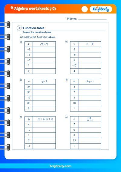 Algebra For 7th Grade Worksheets