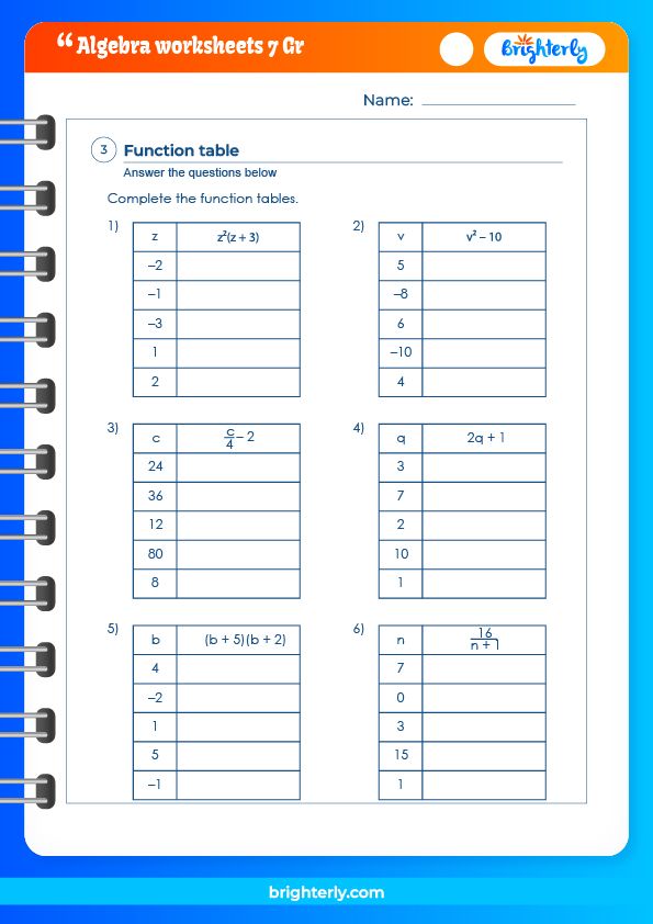 Free printable 7th grade algebra worksheets pdfs brighterly