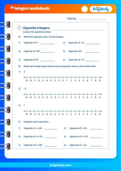 7th Grade Integers Worksheet