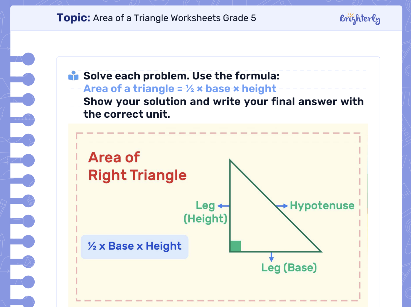 Area of a Triangle Worksheets