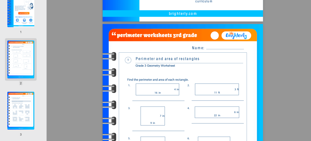 Perimeter 3rd grade worksheets: Examples