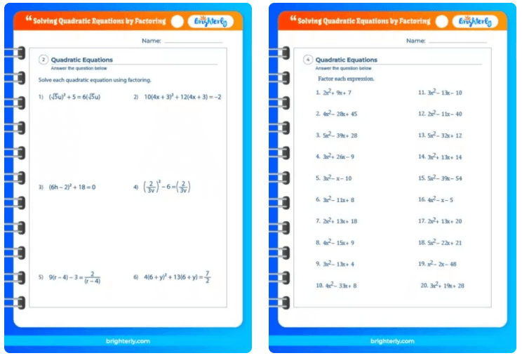 FREE Solving Quadratic Equations By Factoring Worksheets [PDFs]