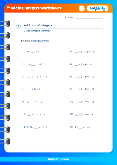 Adding Integers Worksheet And Answers