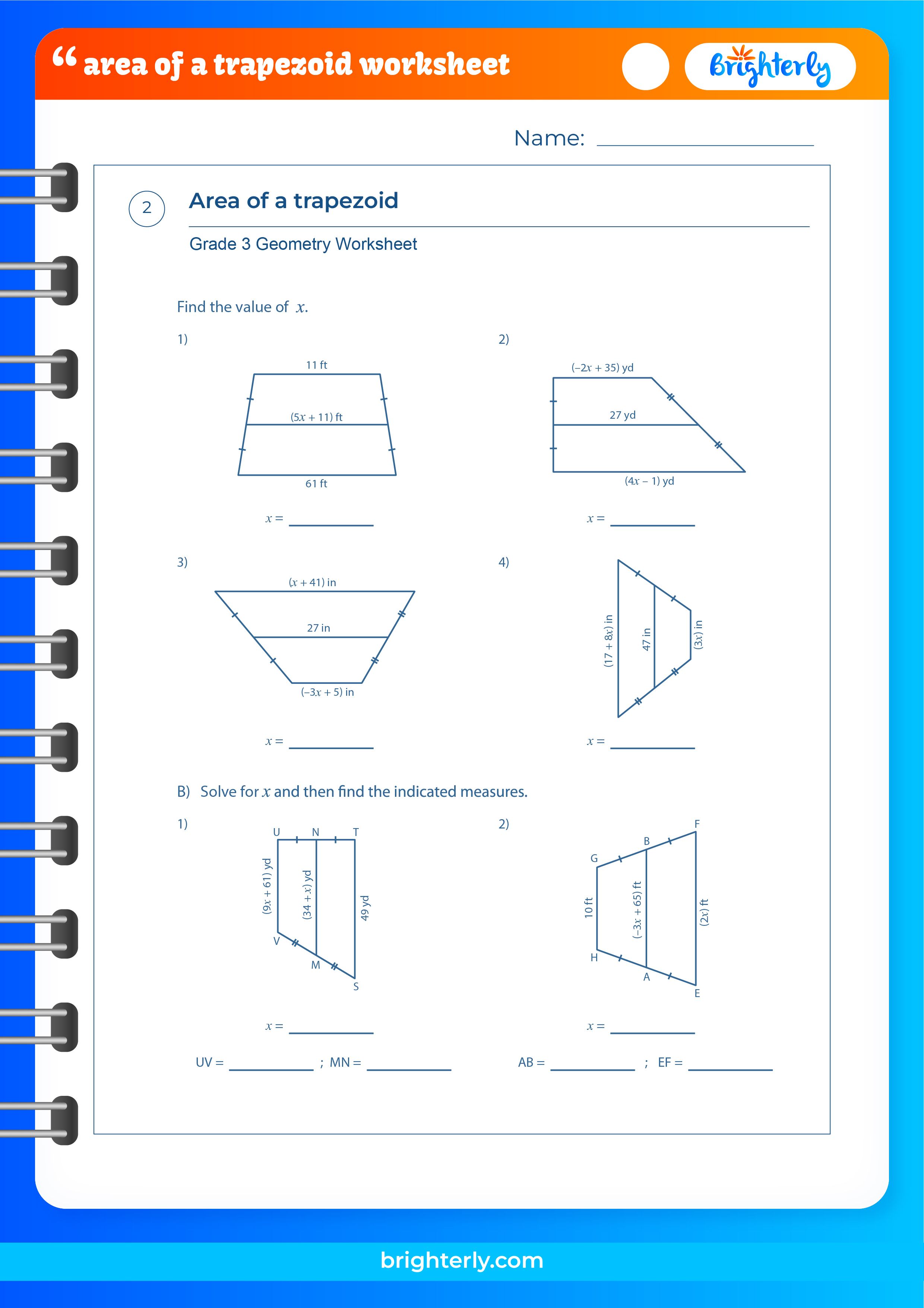 Free Area Of A Trapezoid Worksheets for Kids [PDFs] Brighterly