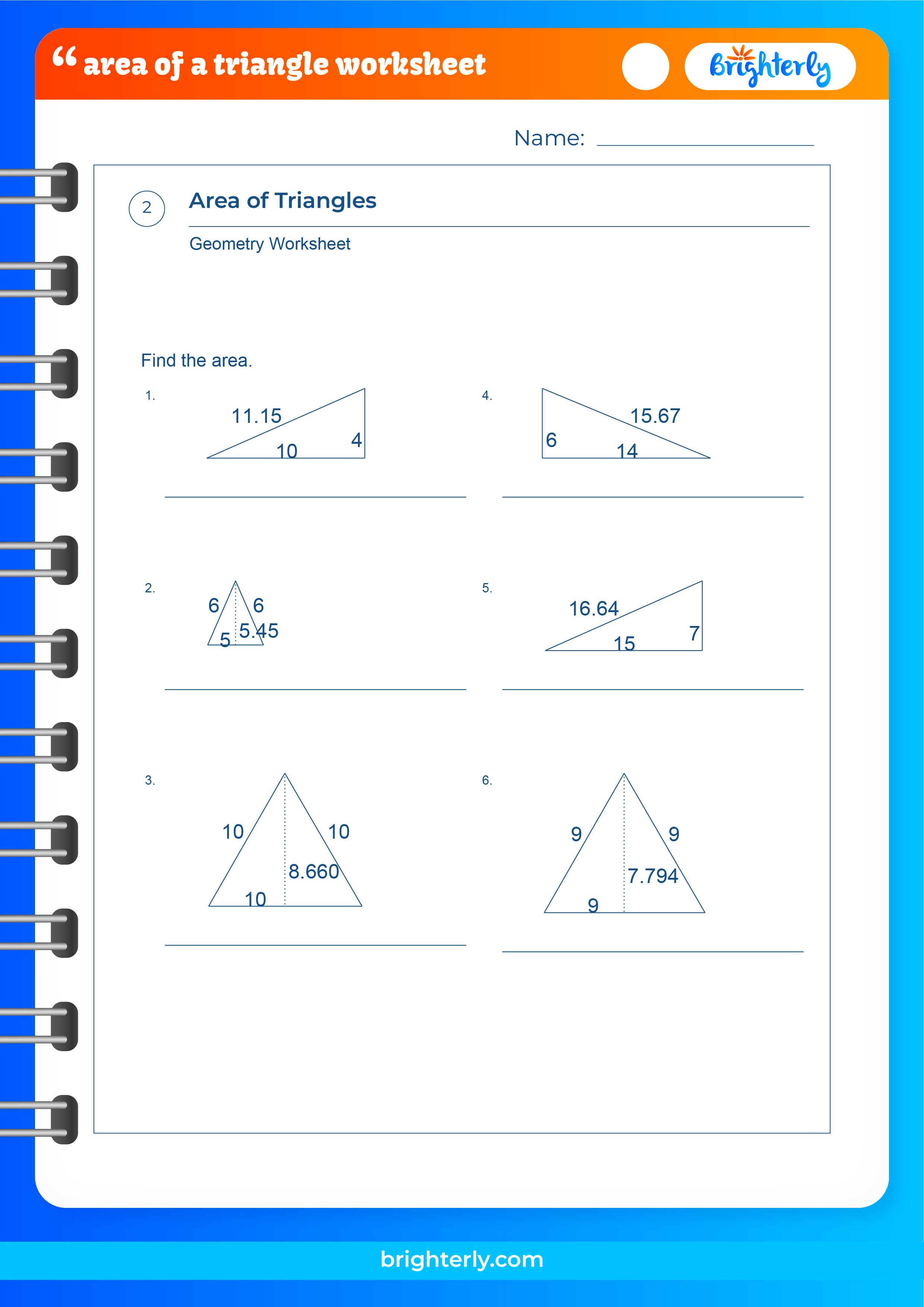 Free Area Of A Triangle Worksheets for Kids [PDFs]