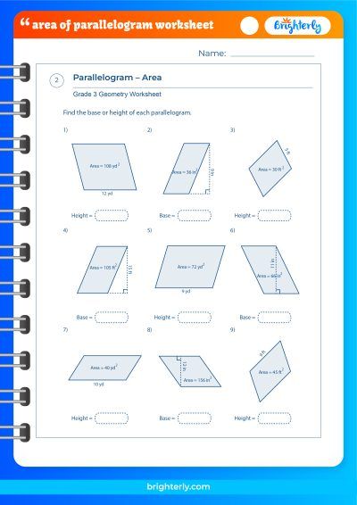 Find The Area Of Each Parallelogram Worksheet Answers