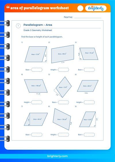 Area Of Parallelogram Worksheet Answers