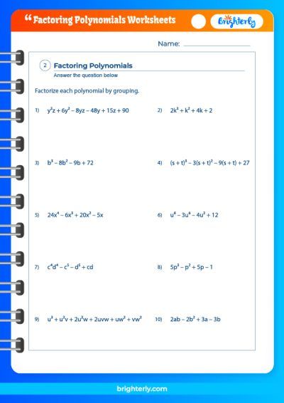 Polynomial Factoring Worksheets