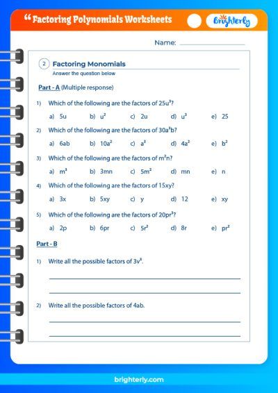 Polynomials And Factoring Worksheet