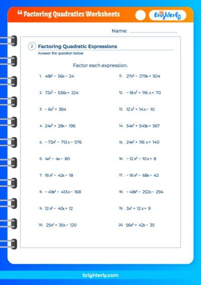 Quadratic Equation By Factoring Worksheets