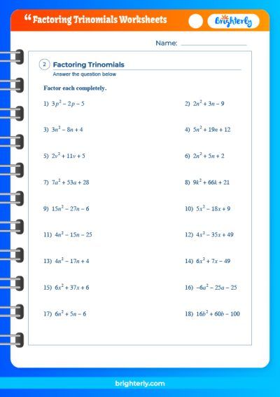 Factoring Trinomials Worksheet With Answers PDF