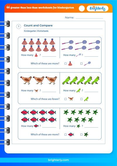 More Or Less Worksheets For Kindergarten PDF