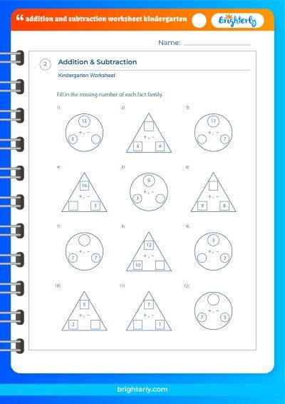 Addition And Subtraction Kindergarten Worksheets