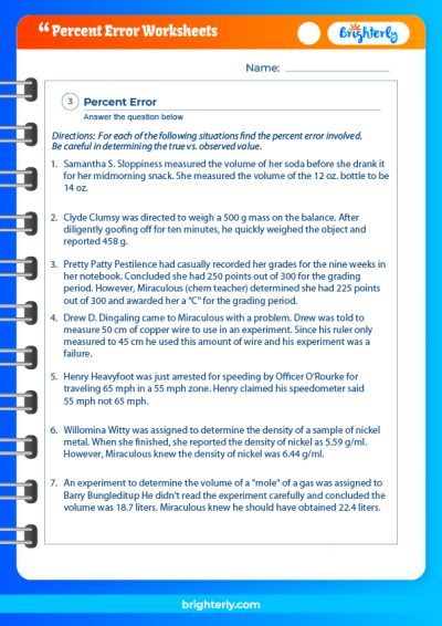 Percent Error Worksheet PDF