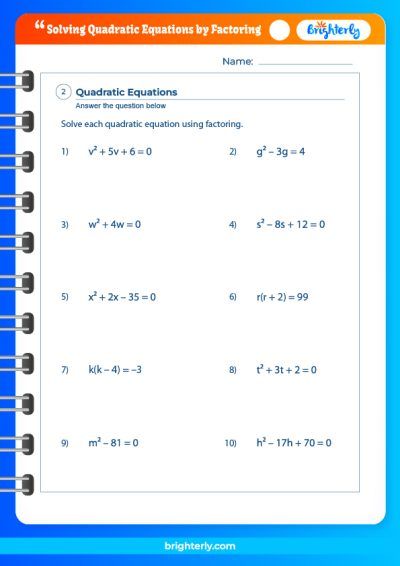 Solving Quadratics By Factoring Worksheet Answers