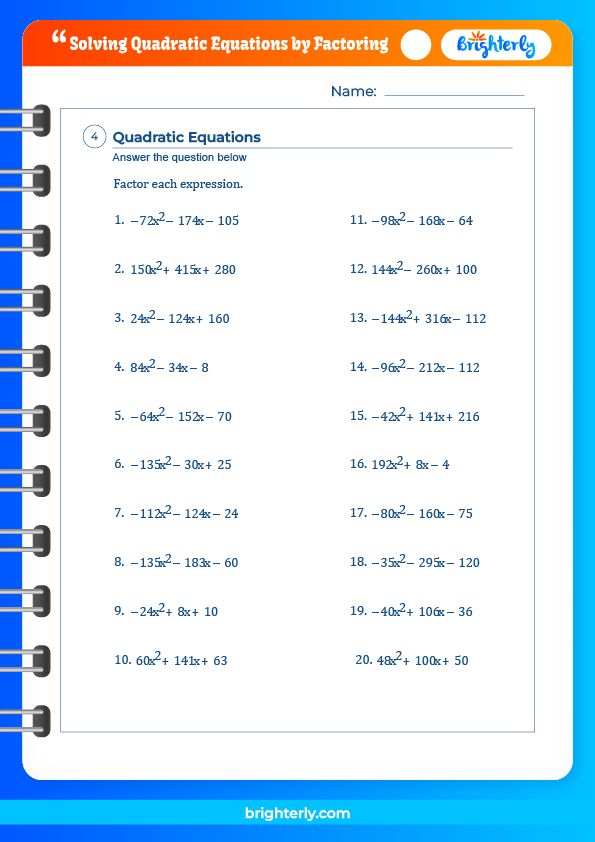 solving quadratic equations by factoring assignment