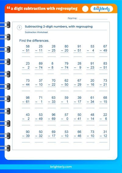 Double Digit Subtraction With Regrouping Worksheets