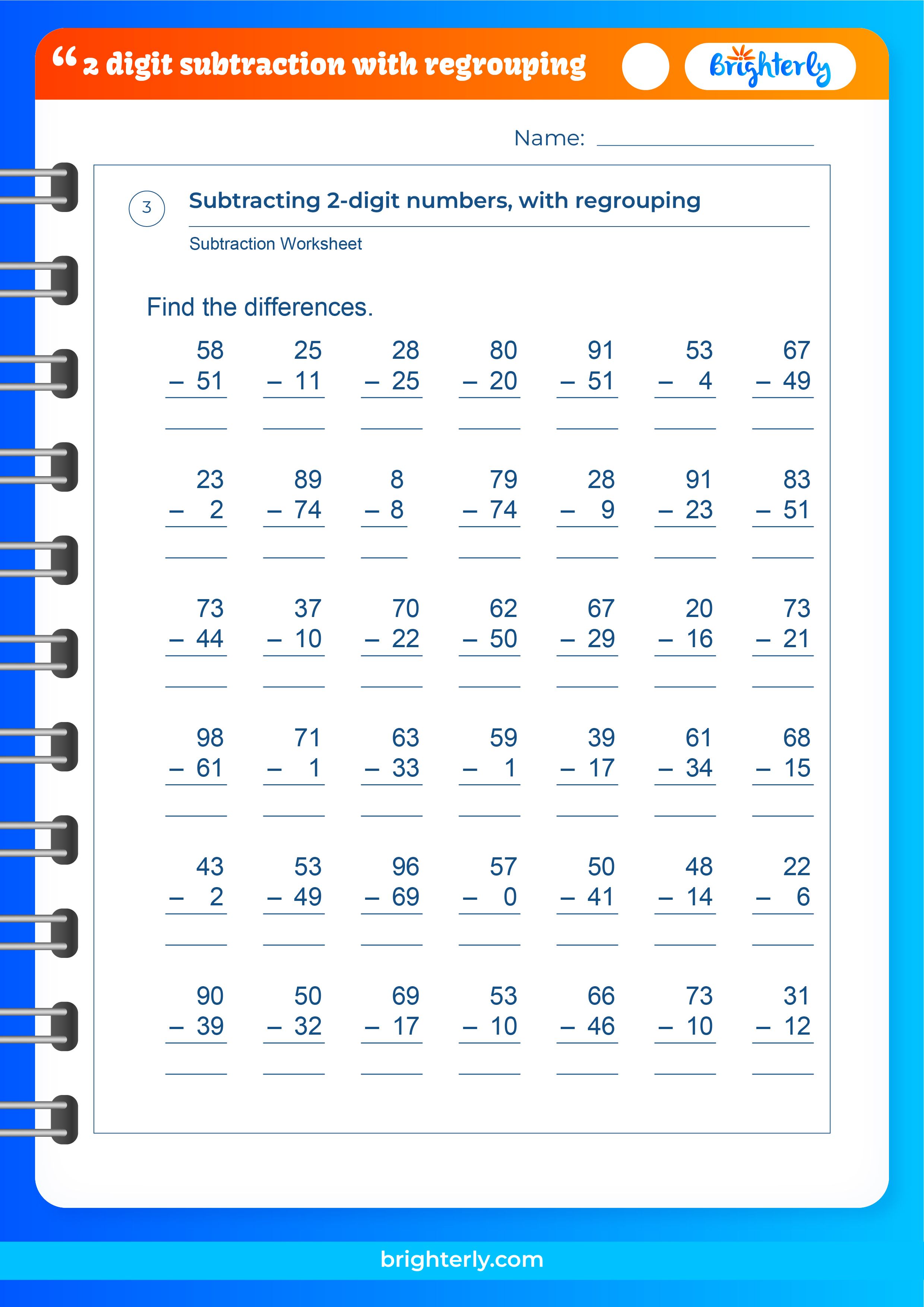 Free 2 Digit Subtraction With Regrouping Worksheets Pdfs 0818