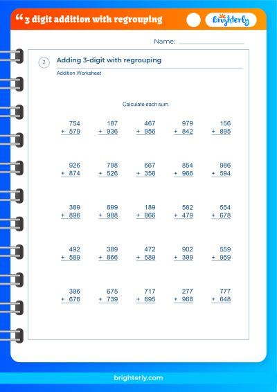 Three Digit Addition With Regrouping Worksheets 2Nd Grade