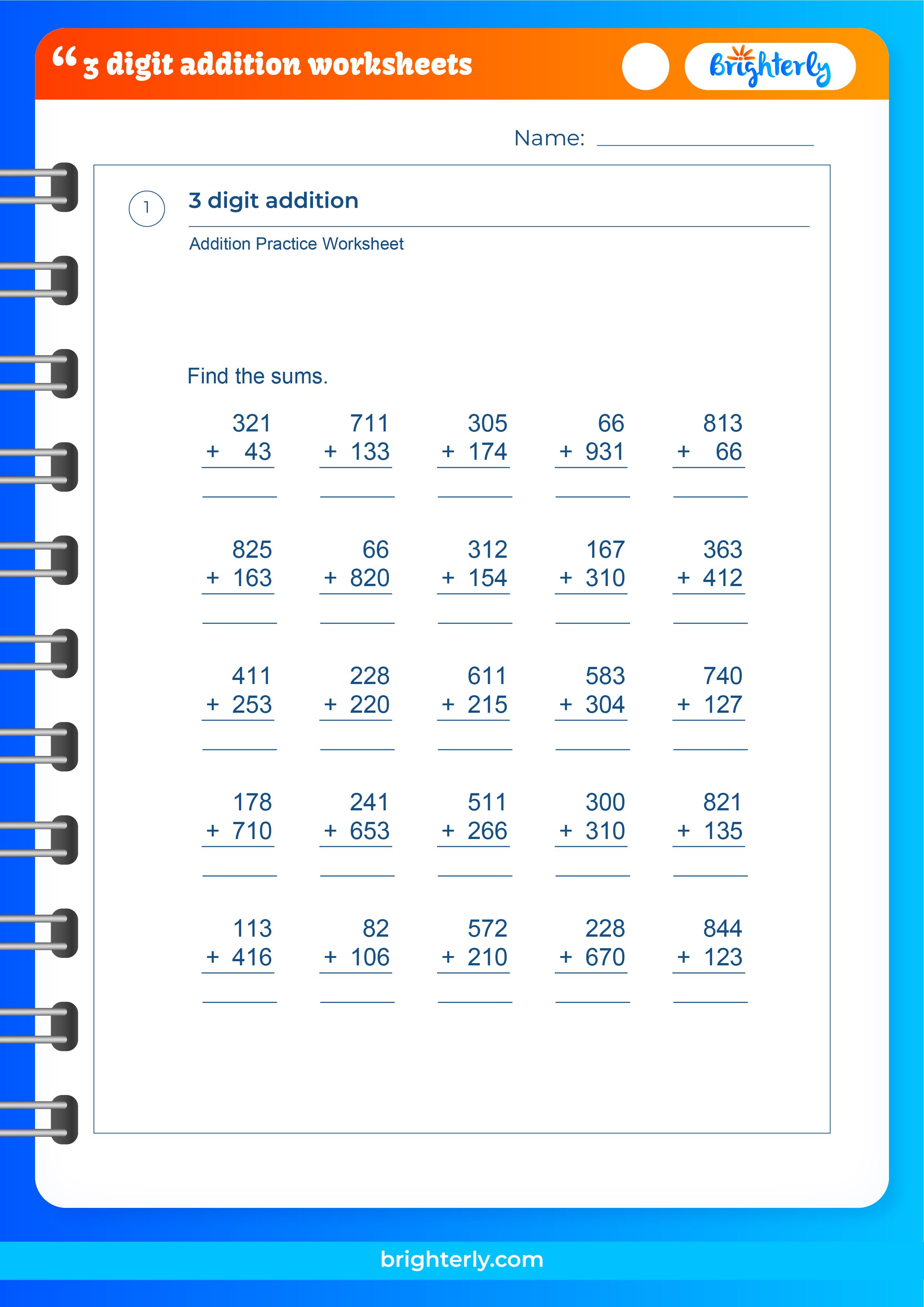 FREE Printable 3 Digit Addition Worksheets [PDFs] Brighterly