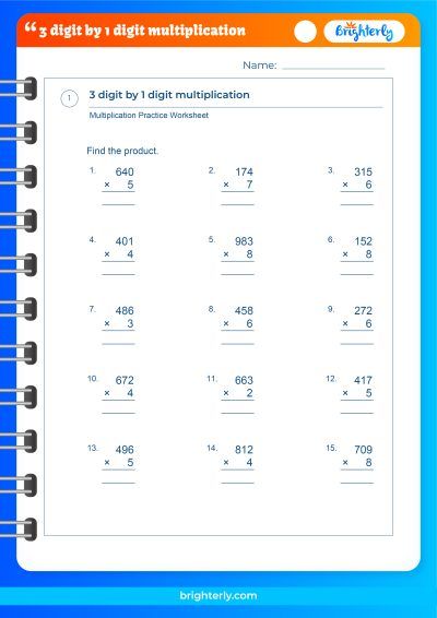 3 By 1 Digit Multiplication Worksheets