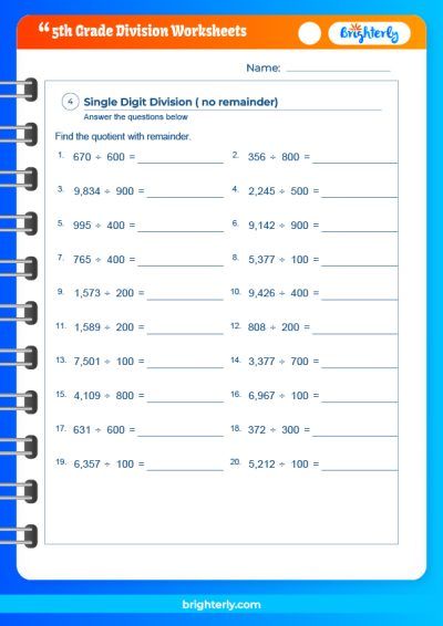 5Th Grade Math Worksheets Division