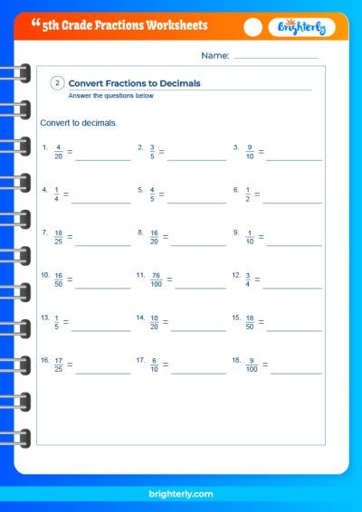 5Th Grade Fraction Worksheets