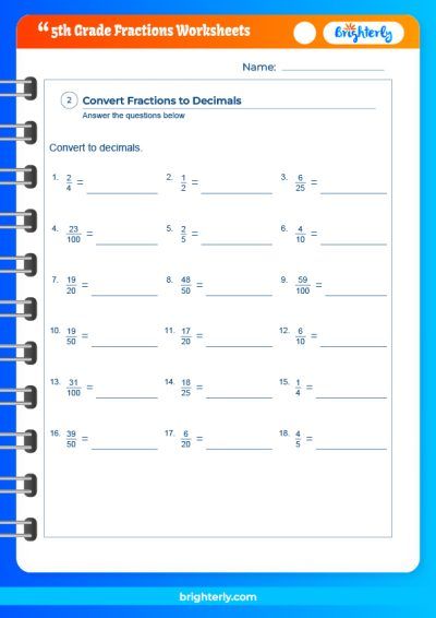 5Th Grade Math Worksheet Fractions