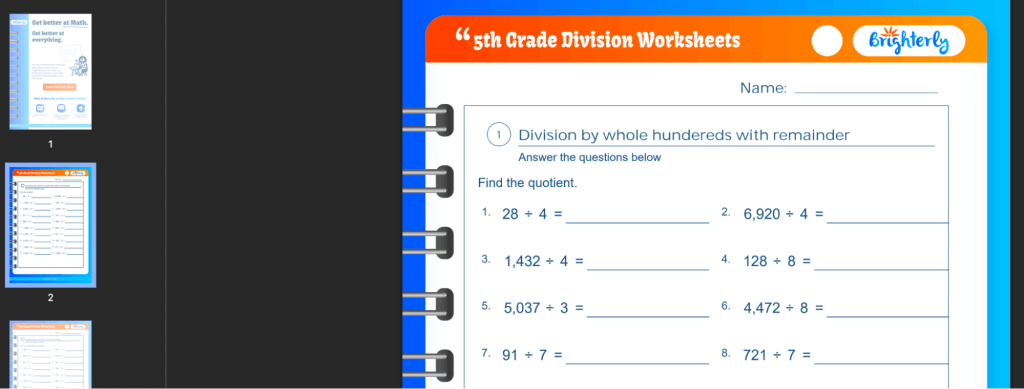 Division worksheets grade 5: Examples
