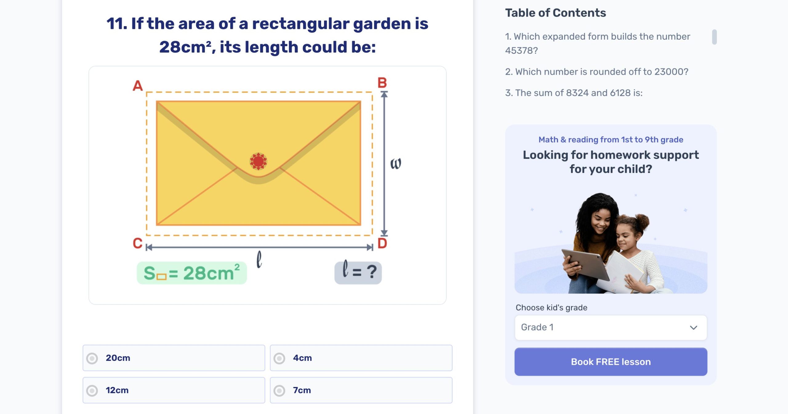 Grade 4 area and perimeter worksheets and tests