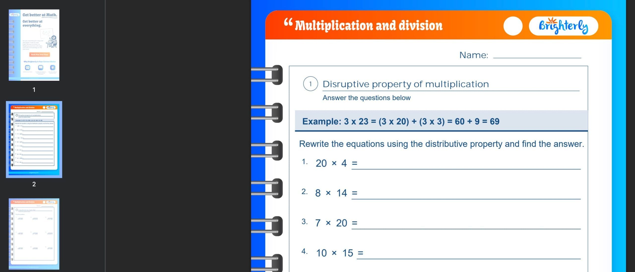 Division and multiplication worksheets: Examples