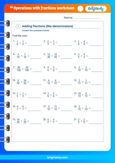 Fractions Worksheets Adding, Subtracting, Multiplying, Dividing