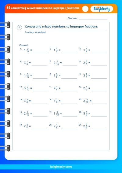 Convert Mixed Numbers To Improper Fractions Worksheet