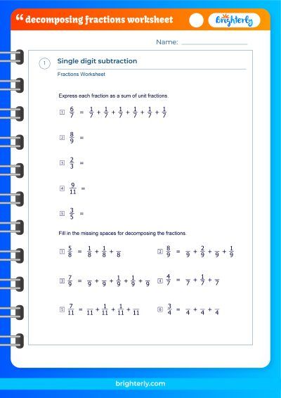 Fourth Grade Decomposing Fractions 4Th Grade Worksheet