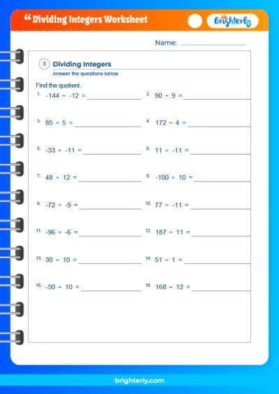 Dividing Integers Worksheet With Answers