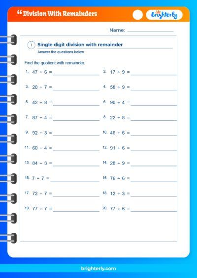 Division With Remainders Worksheets