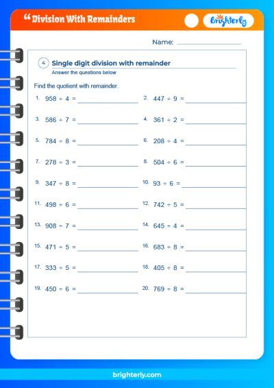 Long Division Worksheets With Remainders