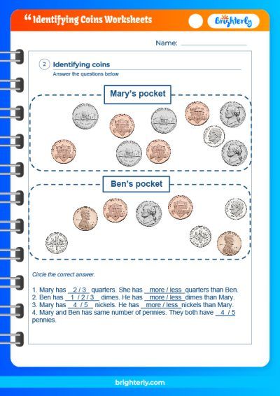 Identifying Coins Worksheets PDF
