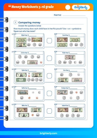 3Rd Grade Money Word Problems Worksheets