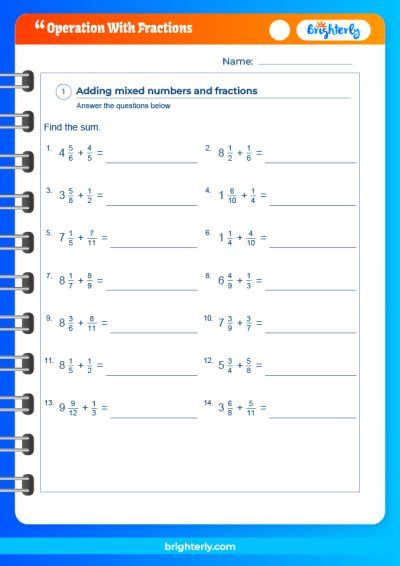 Operations Of Fractions Worksheets