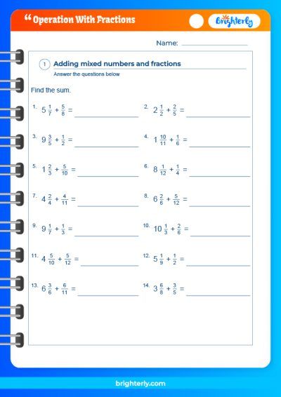 Fractions Mixed Operations Worksheet