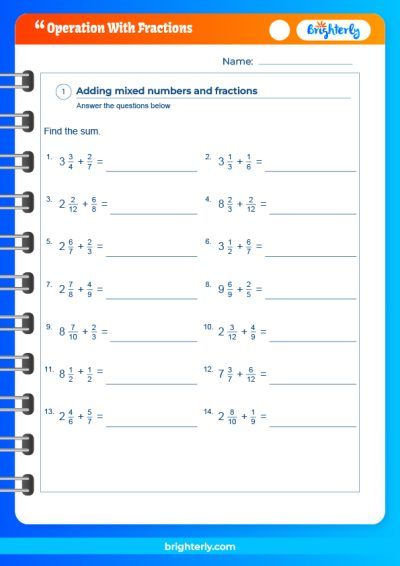 Mixed Fraction Operations Worksheet