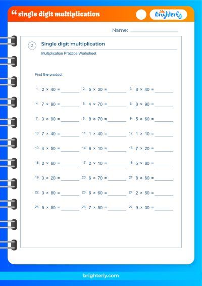 1 Digit Multiplication Worksheets